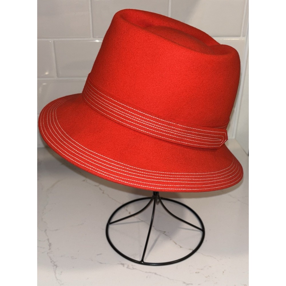 Vintage Irene of New York Bergdorf Goodman Red Wool Felt Hat Fedora Made France